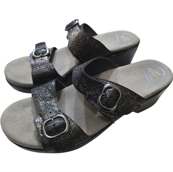 Dansko Sophie Black Glitter Leather Two Strap Platform Sandals 40 10-10.5 - Picture 5 of 13